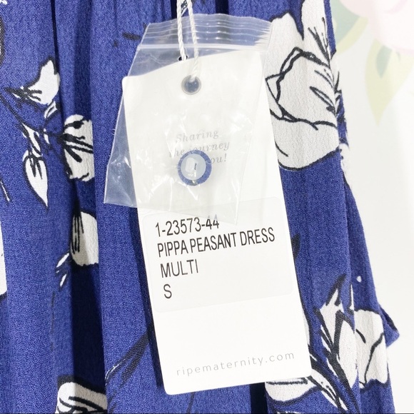 NEW Ripe Maternity Pippa Peasant Navy Floral Maxi Dress S - Picture 7 of 12